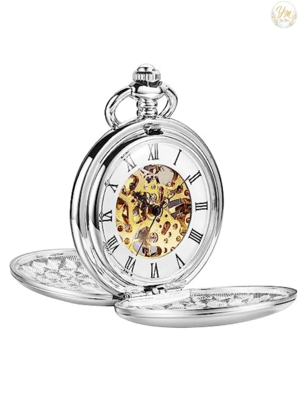 Men's Mechanical Hand Wind Vintage Pocket Watch with Chain - Steampunk Skeleton